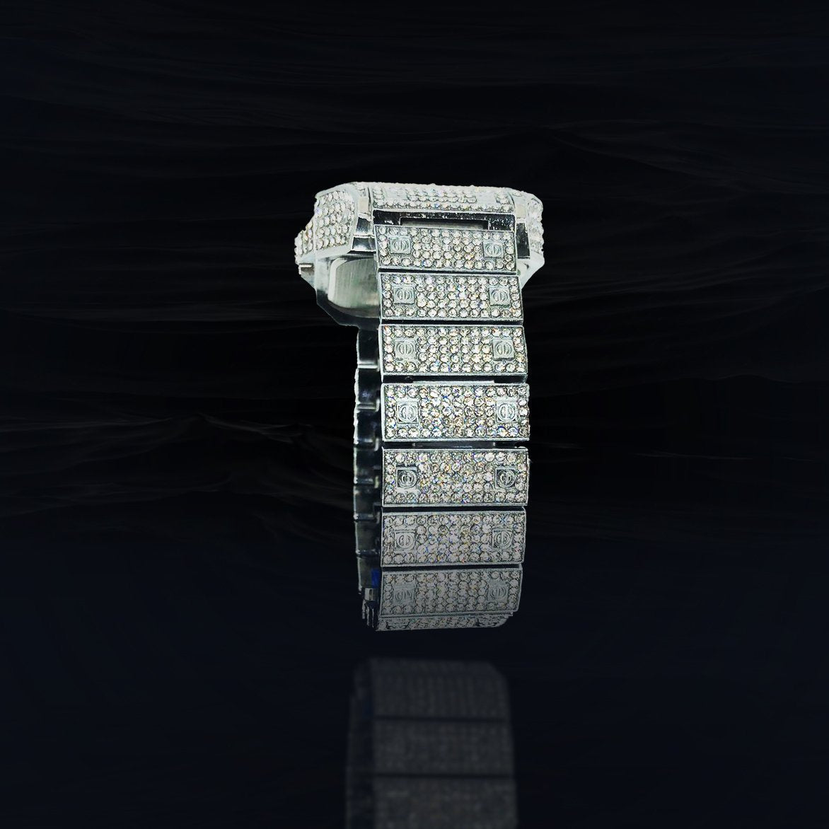 18k White Gold Plated 42mm Pave Set Square face w/Date