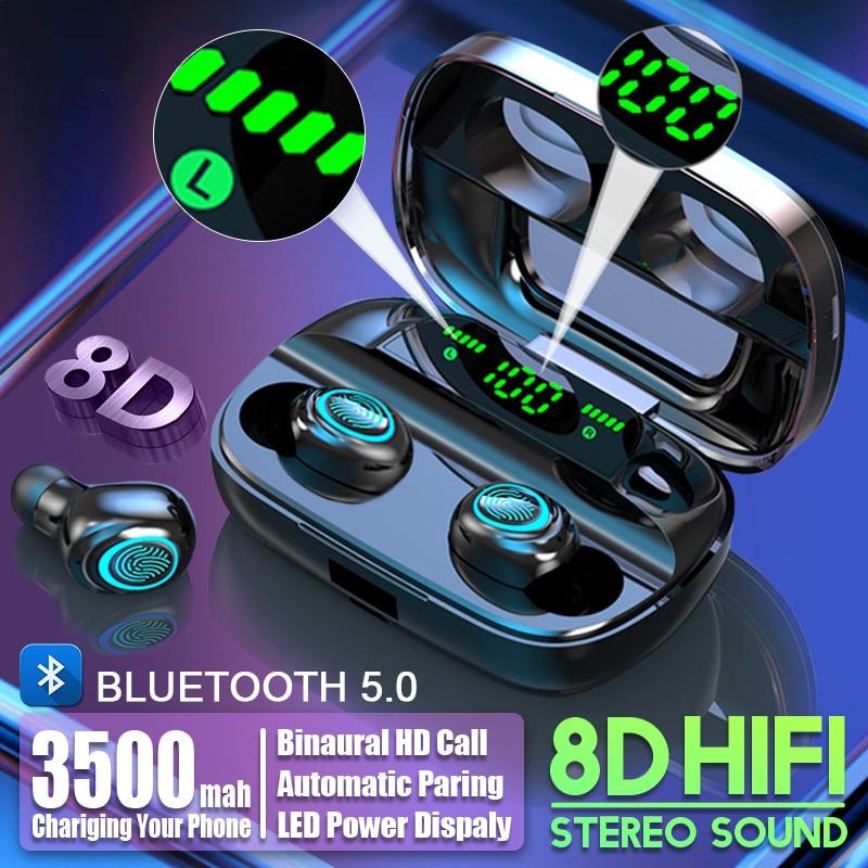 LED Bluetooth Wireless Earbuds Touch Control Noise Cancel