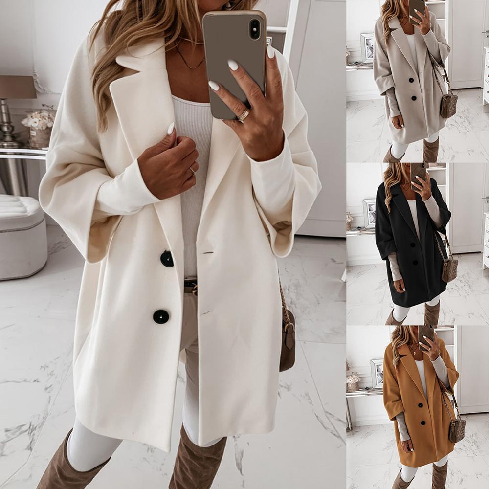 S-XL Casual Women Woolen long Coat womens 2019 Winter solid color Loose Female thinning Wool Blend coat