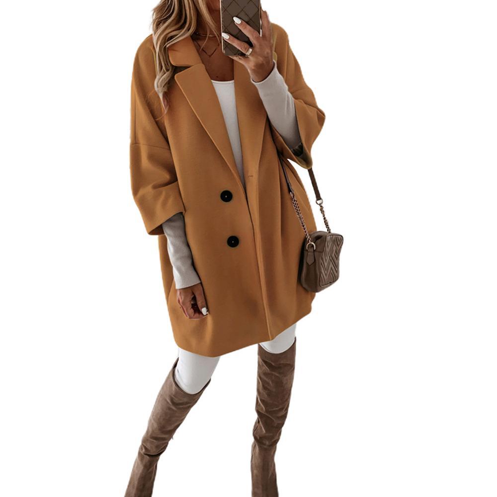 S-XL Casual Women Woolen long Coat womens 2019 Winter solid color Loose Female thinning Wool Blend coat