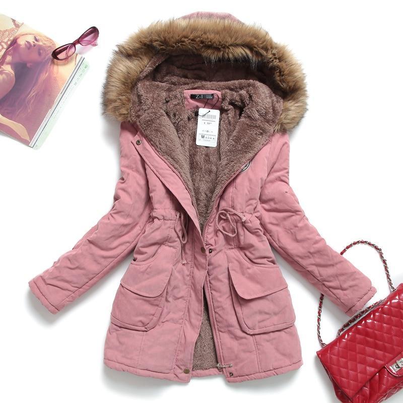 Women Solid Color Winter Hooded Parka Coat (S-3XL)