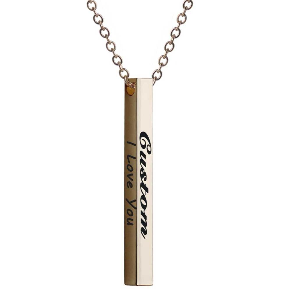 FLASH SALE! Sterling Silver 3D Engraved Vertical Bar Necklace - FREE ENGRAVING