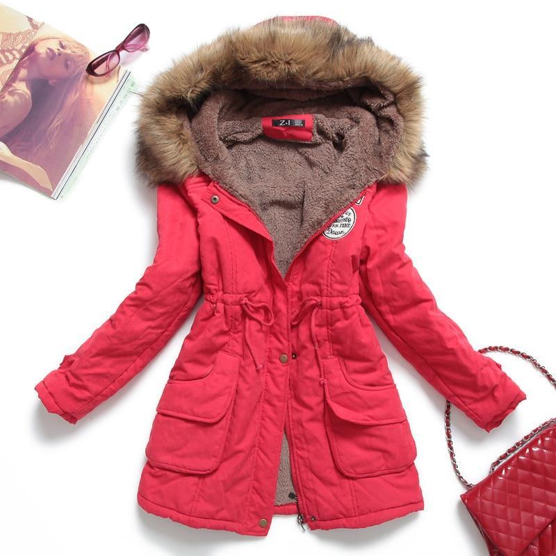 Women Solid Color Winter Hooded Parka Coat (S-3XL)