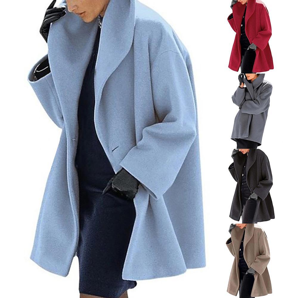 S-XL Casual Women Woolen long Coat womens 2019 Winter solid color Loose Female thinning Wool Blend coat