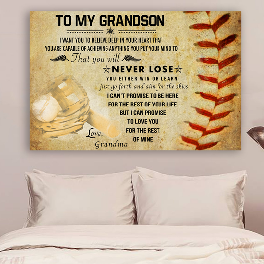 BASEBALL POSTER - GRANDMA TO GRANDSON - NEVER LOSE