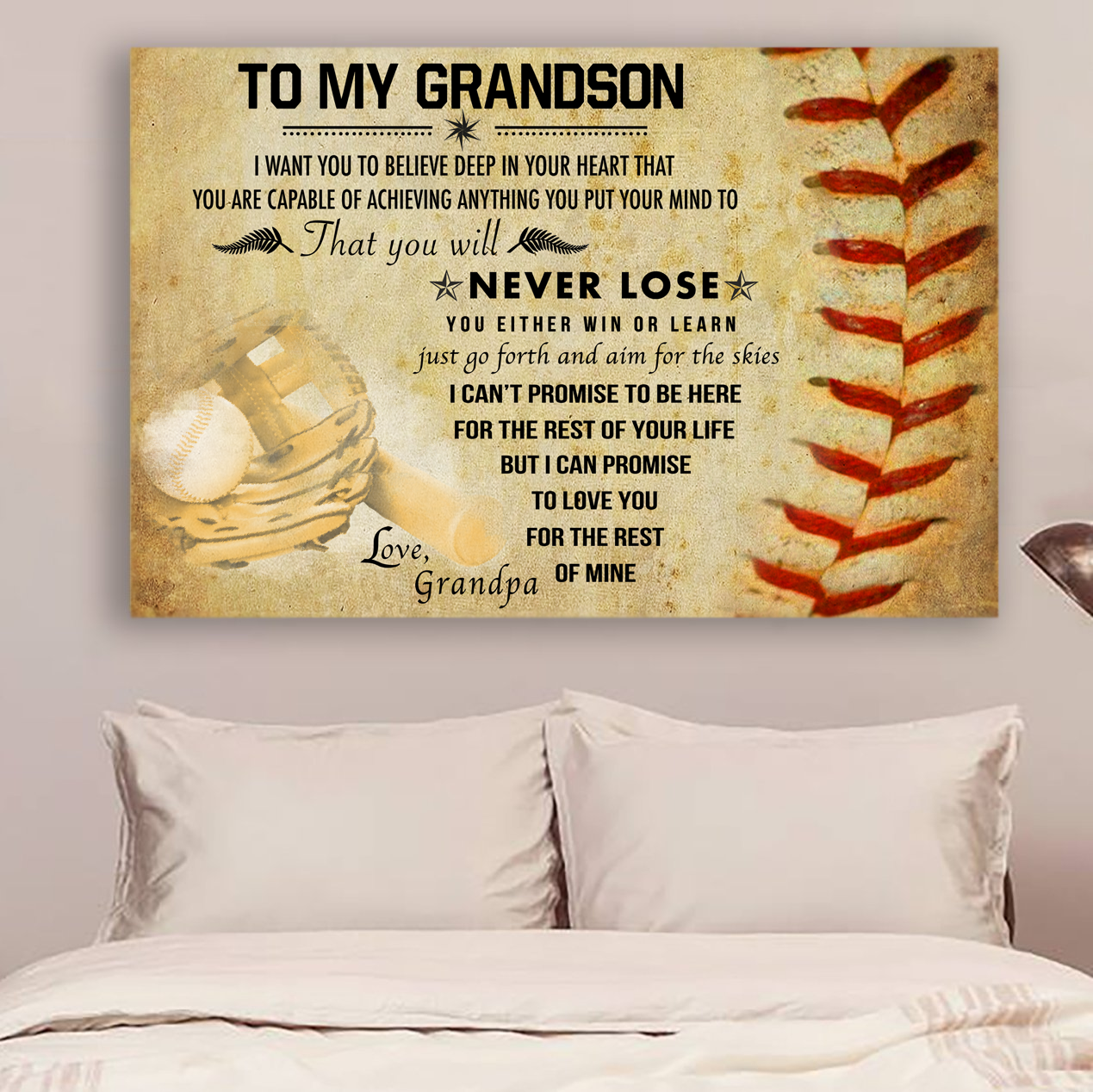 BASEBALL POSTER - GRANDPA TO GRANDSON - NEVER LOSE