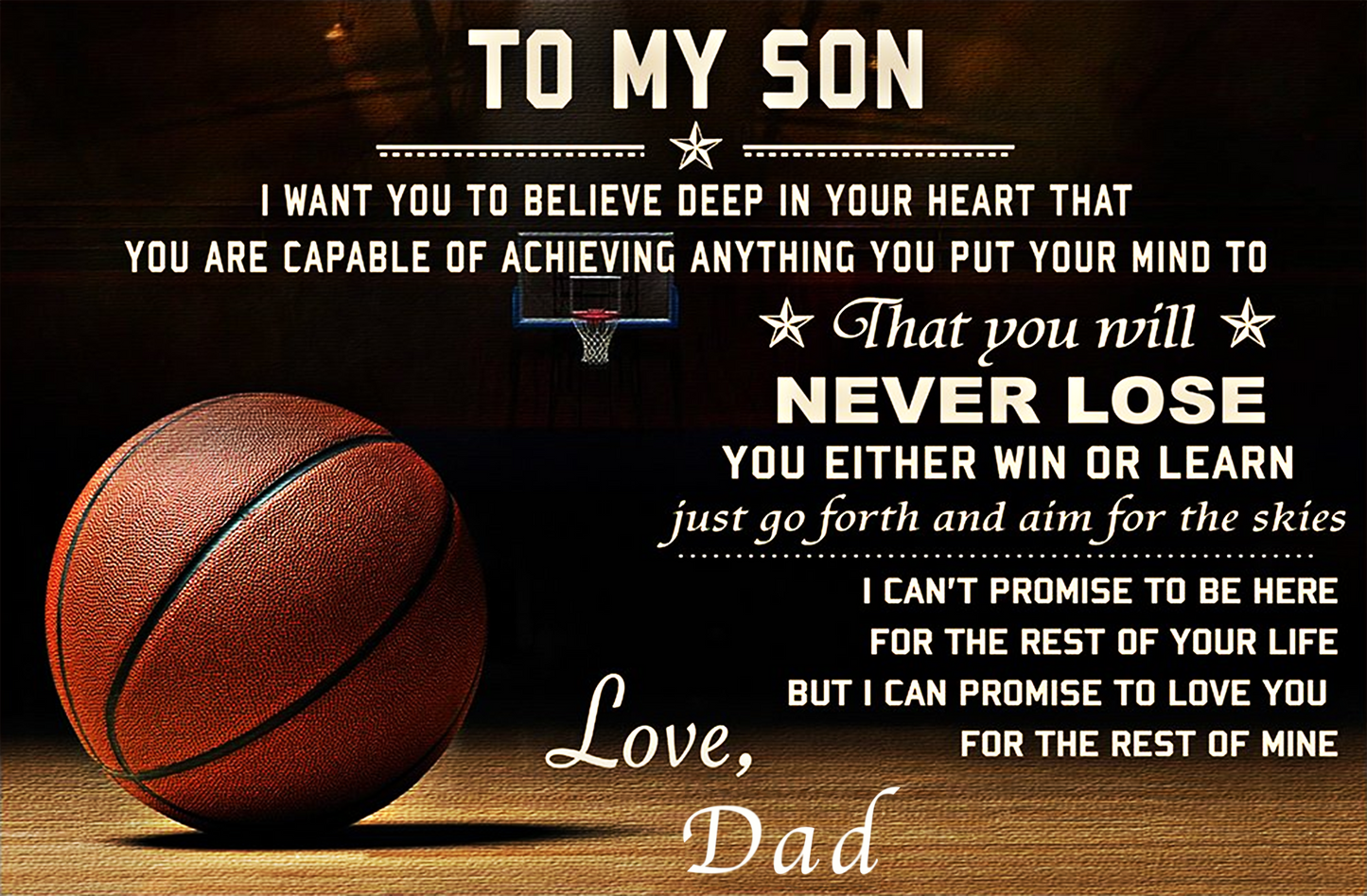 BASKETBALL POSTER - DAD TO SON - NEVER LOSE