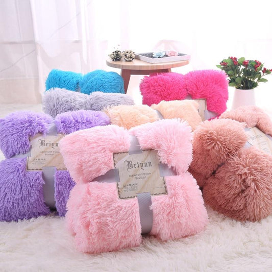 Super Soft Long Shaggy Fuzzy Fur Faux Fur Warm Elegant Cozy With Fluffy Sherpa Throw Blanket