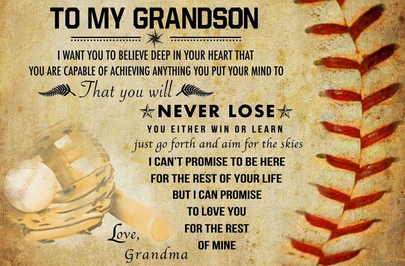 BASEBALL POSTER - GRANDMA TO GRANDSON - NEVER LOSE